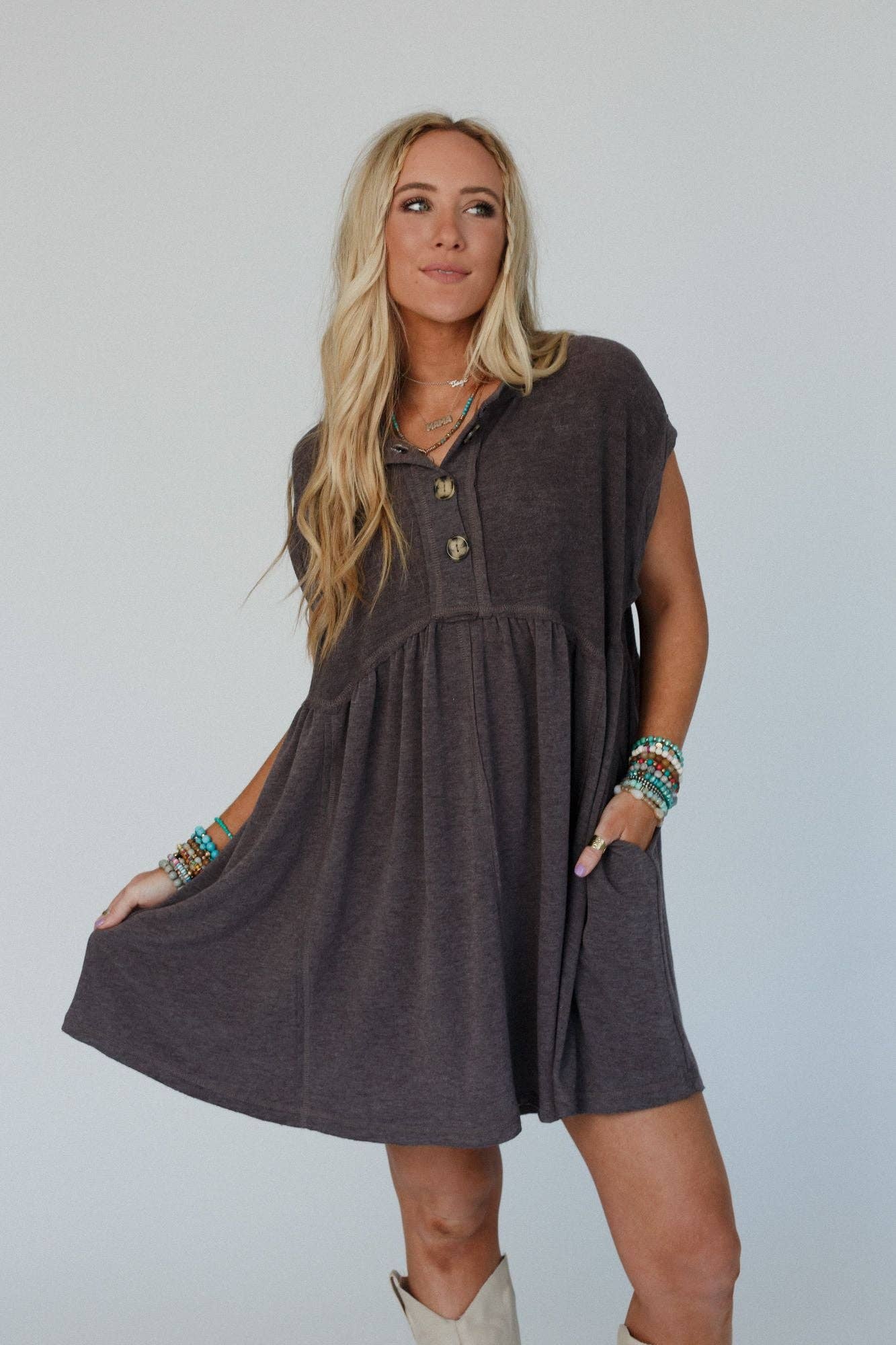 Sweet Nothings Baby Doll Dress - Charcoal