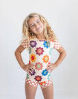 Kids Rainbow Retro Smiley Face Checkered Dance Gym Leotard