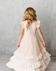 Kids Light Pink Ruffles Flutter Sleeve Rosette Spring Dress