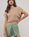 Cropped Ribbed Knit Short Cap Sleeve Top