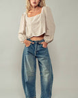 Distressed Essence Barrel Jeans