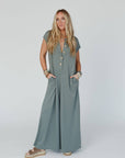 Davina Wide Leg Jumpsuit - Light Olive