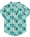 Boys Turquoise Green Tie-Dye Turtle Short-Sleeve Button-Up