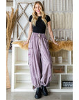 WASHED 3D POCKET SLOUCHY WIDE LEG PANTS