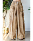 WASHED 3D POCKET SLOUCHY WIDE LEG PANTS