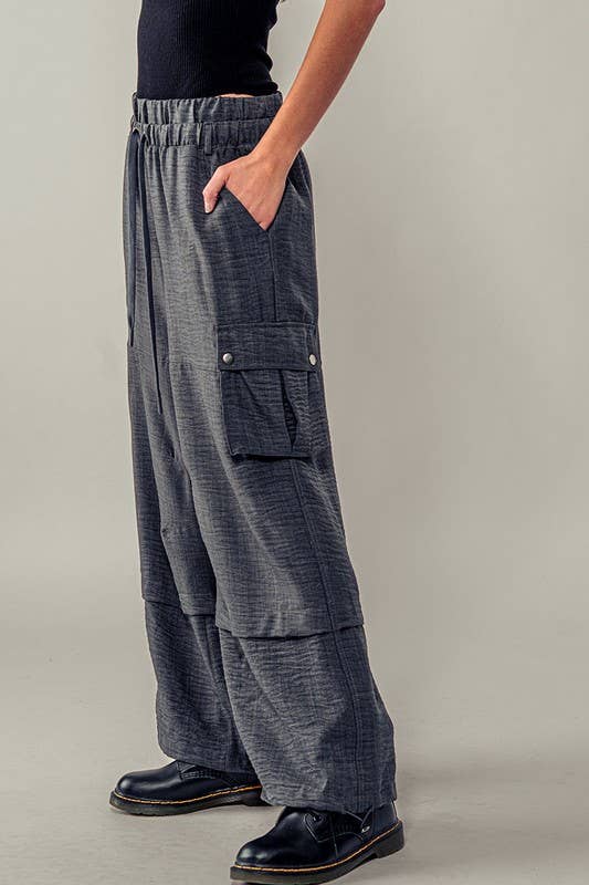 Wide Leg Utility Drawstring Fastener Cargo Pants