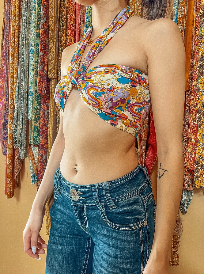 Hippie Boho Silk Bandeau Wrap Top, Multi Way Headband WRAP