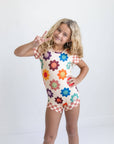 Kids Rainbow Retro Smiley Face Checkered Dance Gym Leotard