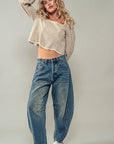 Distressed Essence Barrel Jeans