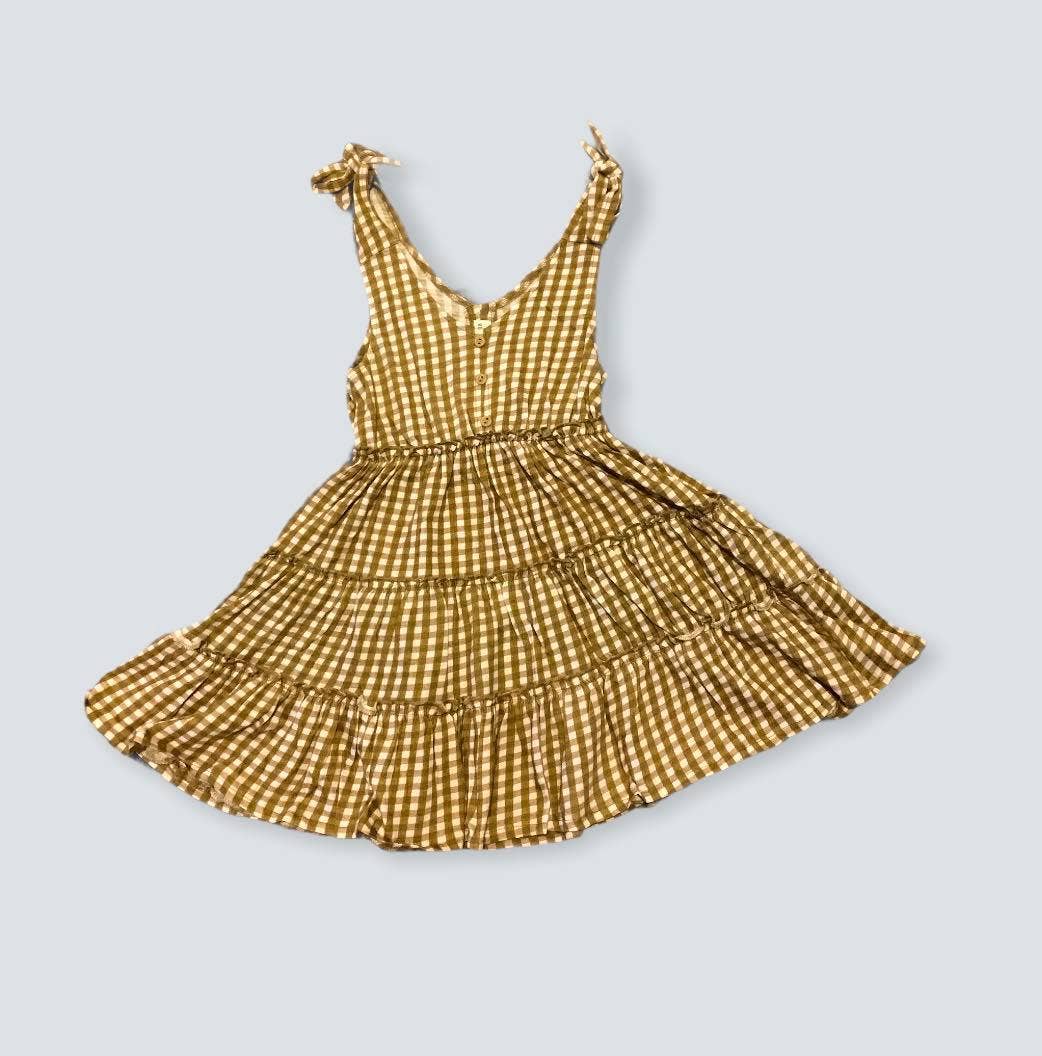 EG Organic Tiered Tie- Dress - Golden Gingham