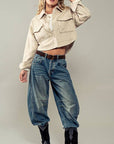 Distressed Essence Barrel Jeans