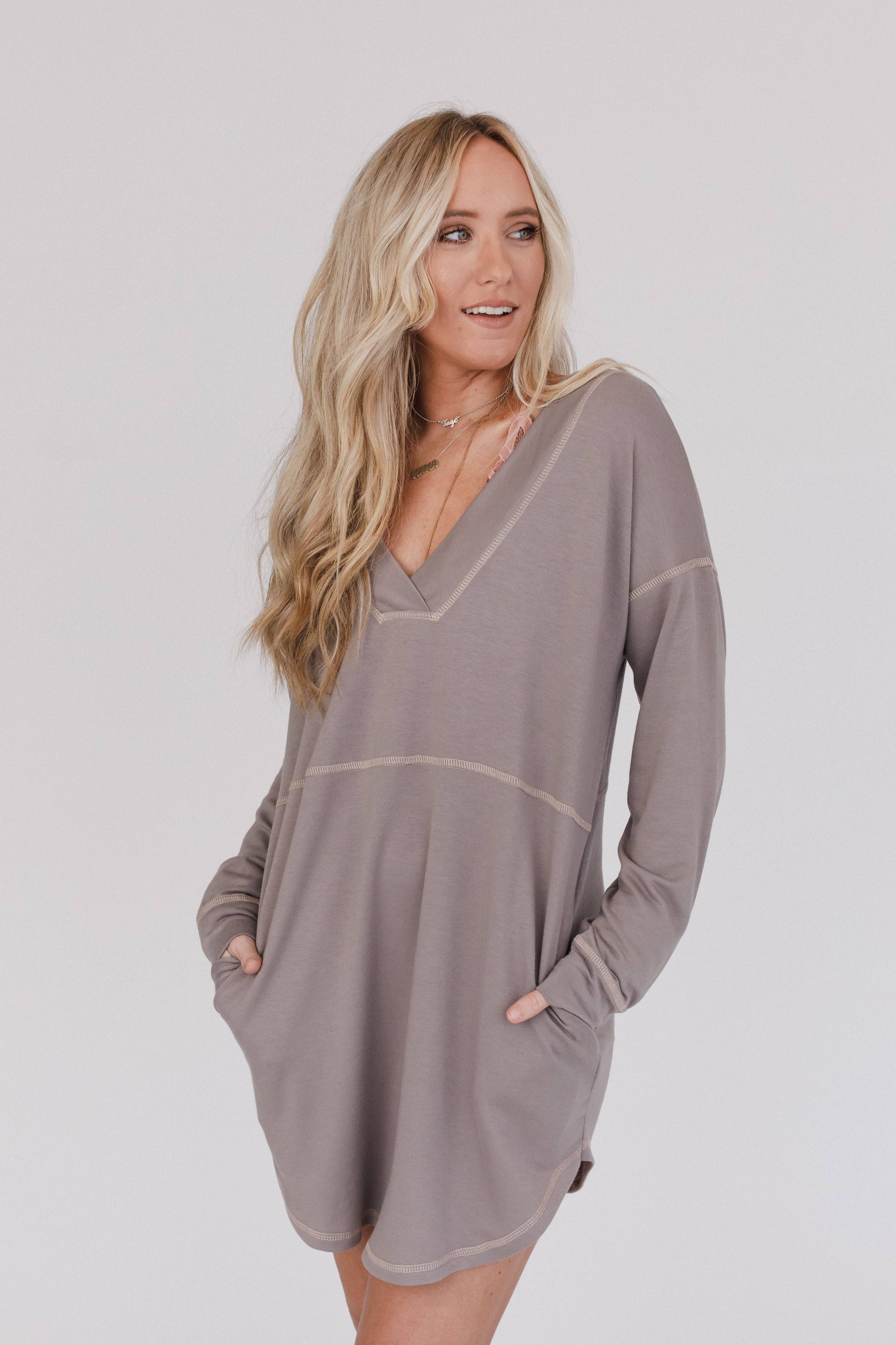 Meadow Long Sleeve Tunic Dress - Mushroom