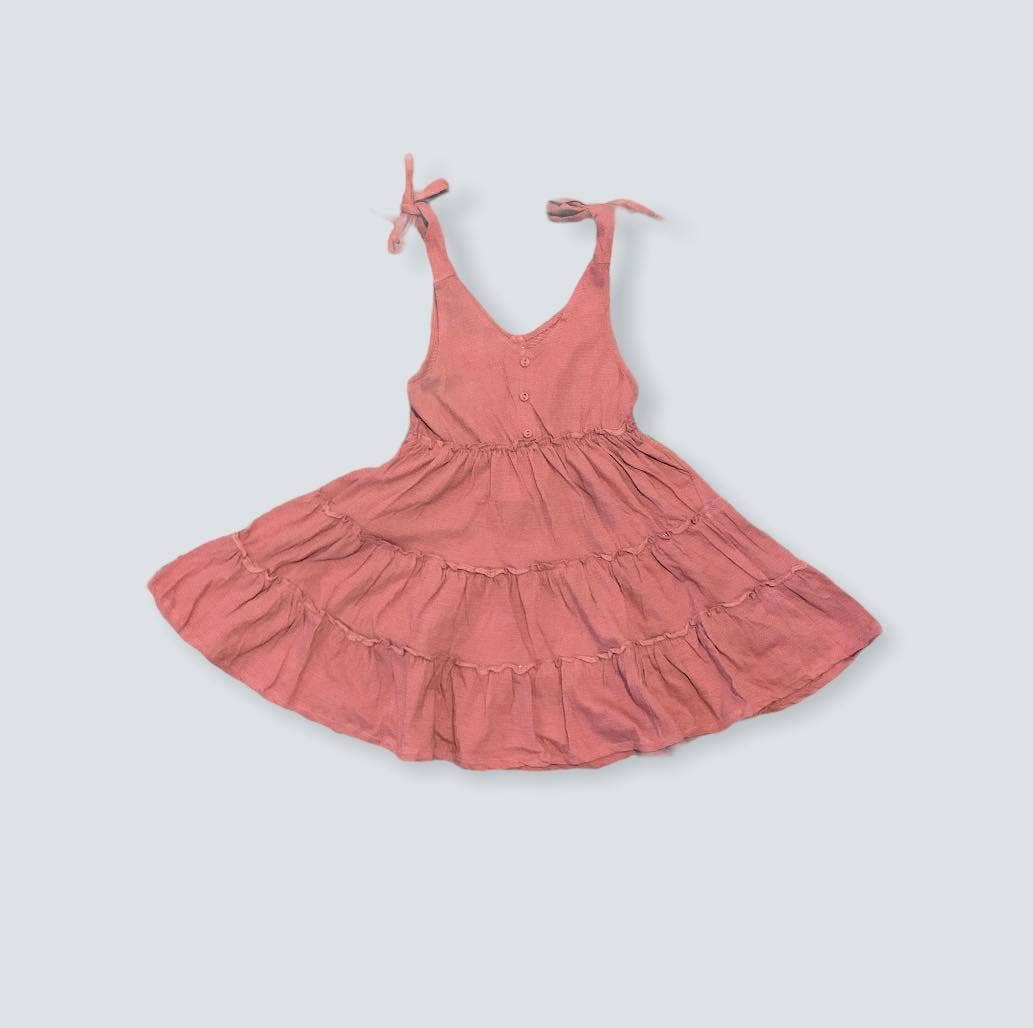 EG Organic Tiered Tie Dress - Dusty Pink