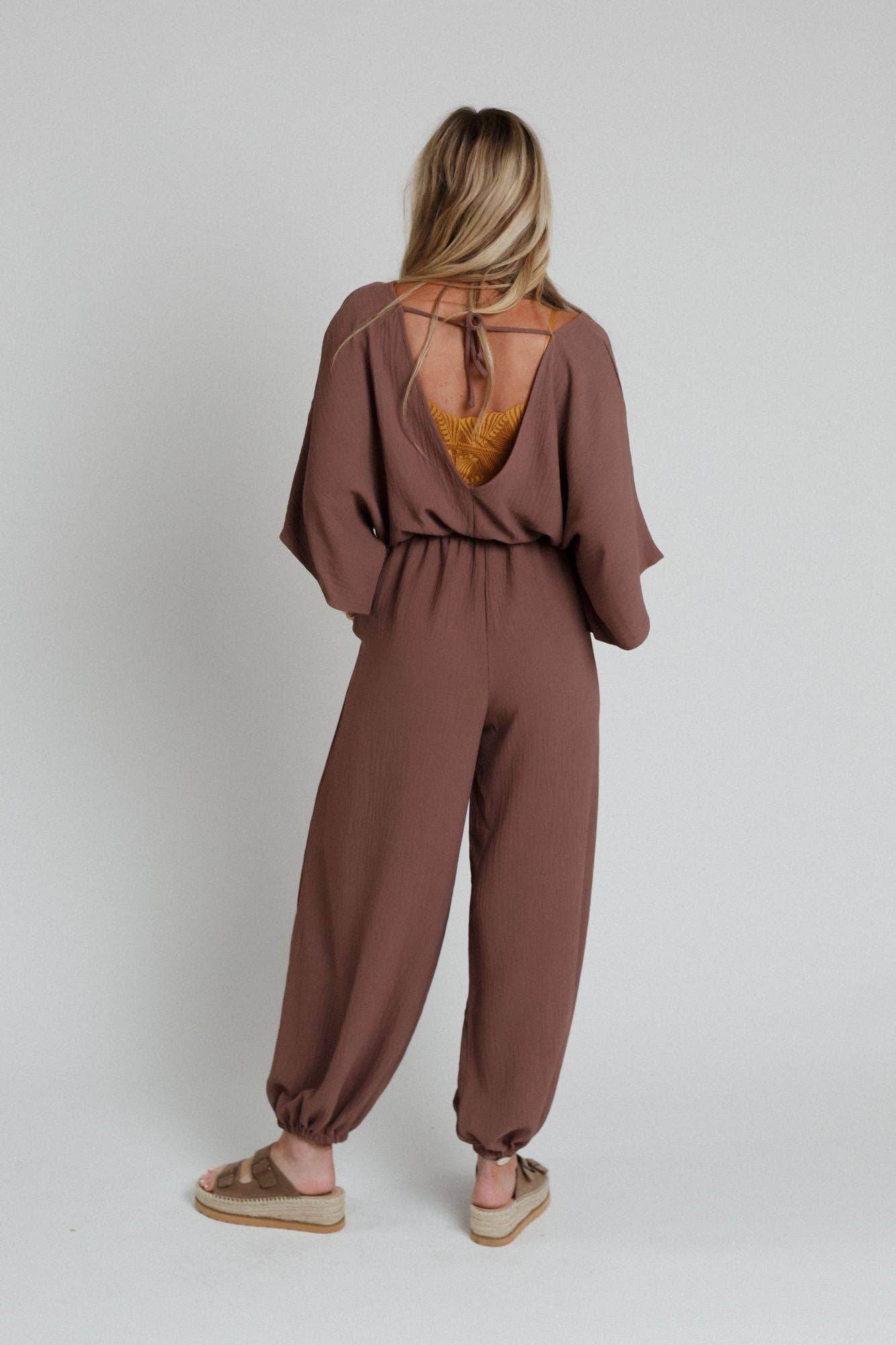 New Love Relaxed Drawstring Jumpsuit - Mocha