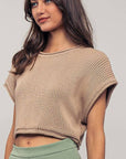 Cropped Ribbed Knit Short Cap Sleeve Top