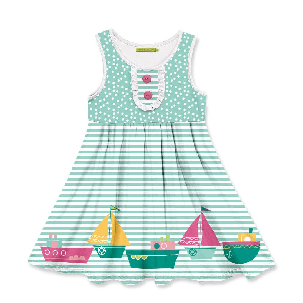 Girls Boat Brigade &amp; Stripe Sleeveless Button-Front 