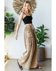 WASHED 3D POCKET SLOUCHY WIDE LEG PANTS