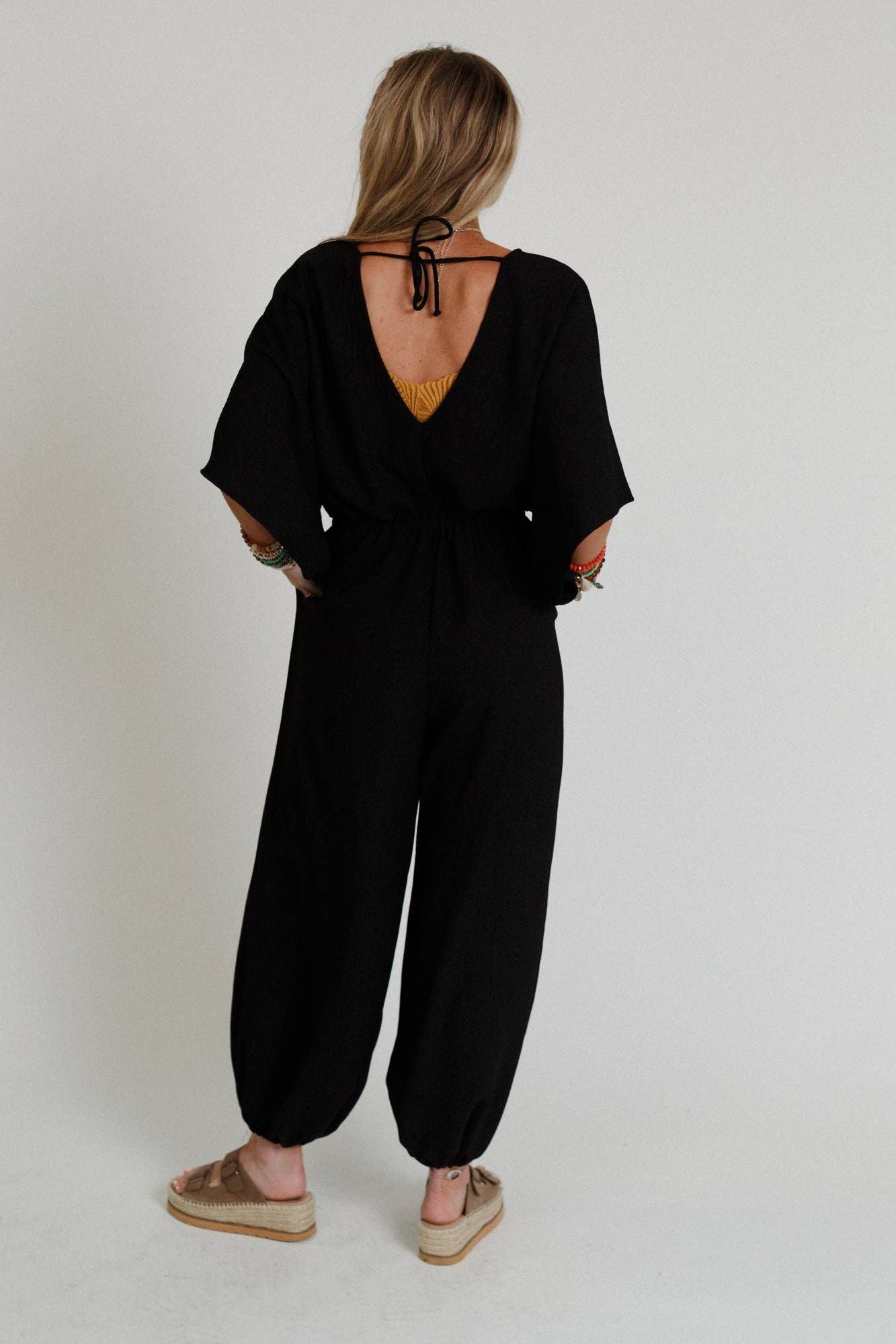 New Love Relaxed Drawstring Jumpsuit - Black