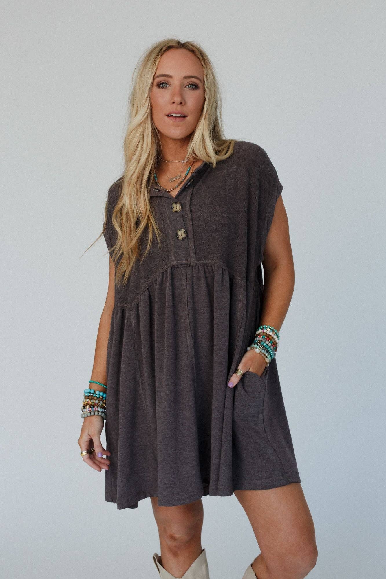 Sweet Nothings Baby Doll Dress - Charcoal