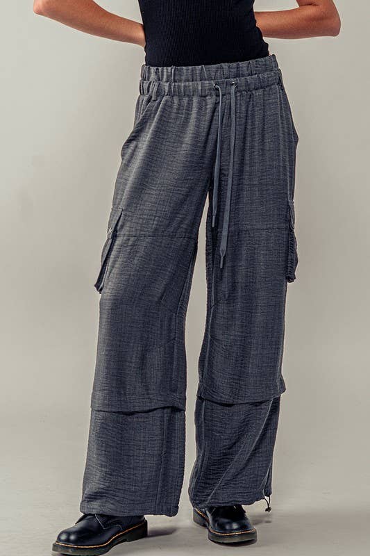 Wide Leg Utility Drawstring Fastener Cargo Pants