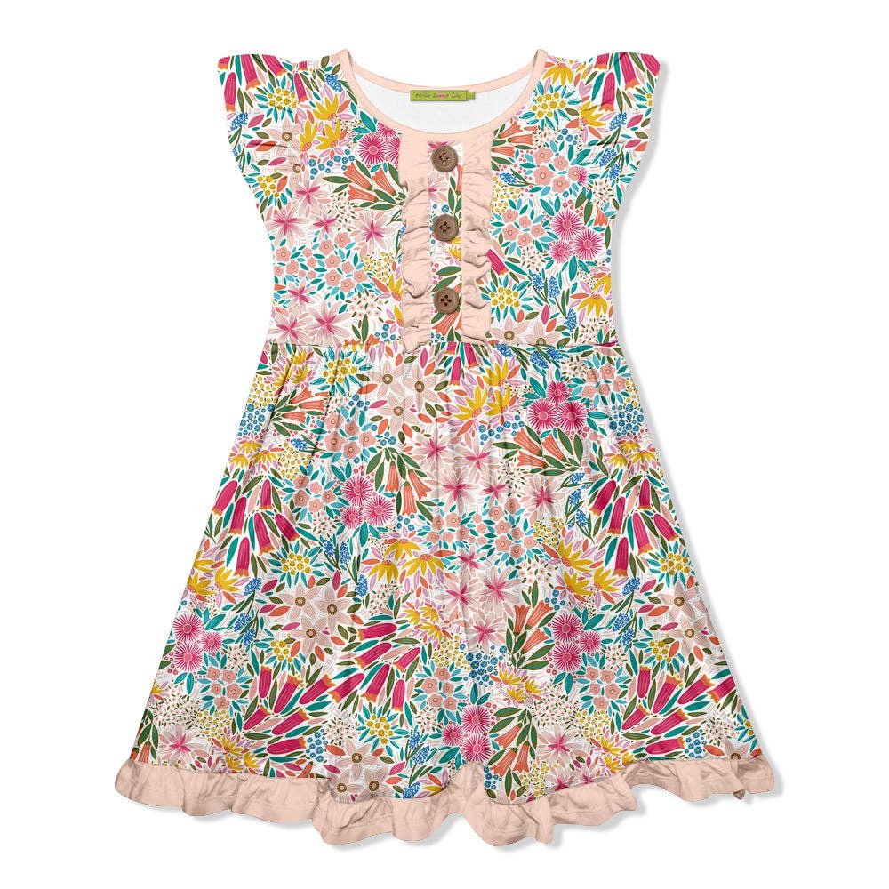 Girls Light Pink Christie Flower Button-Front Dress