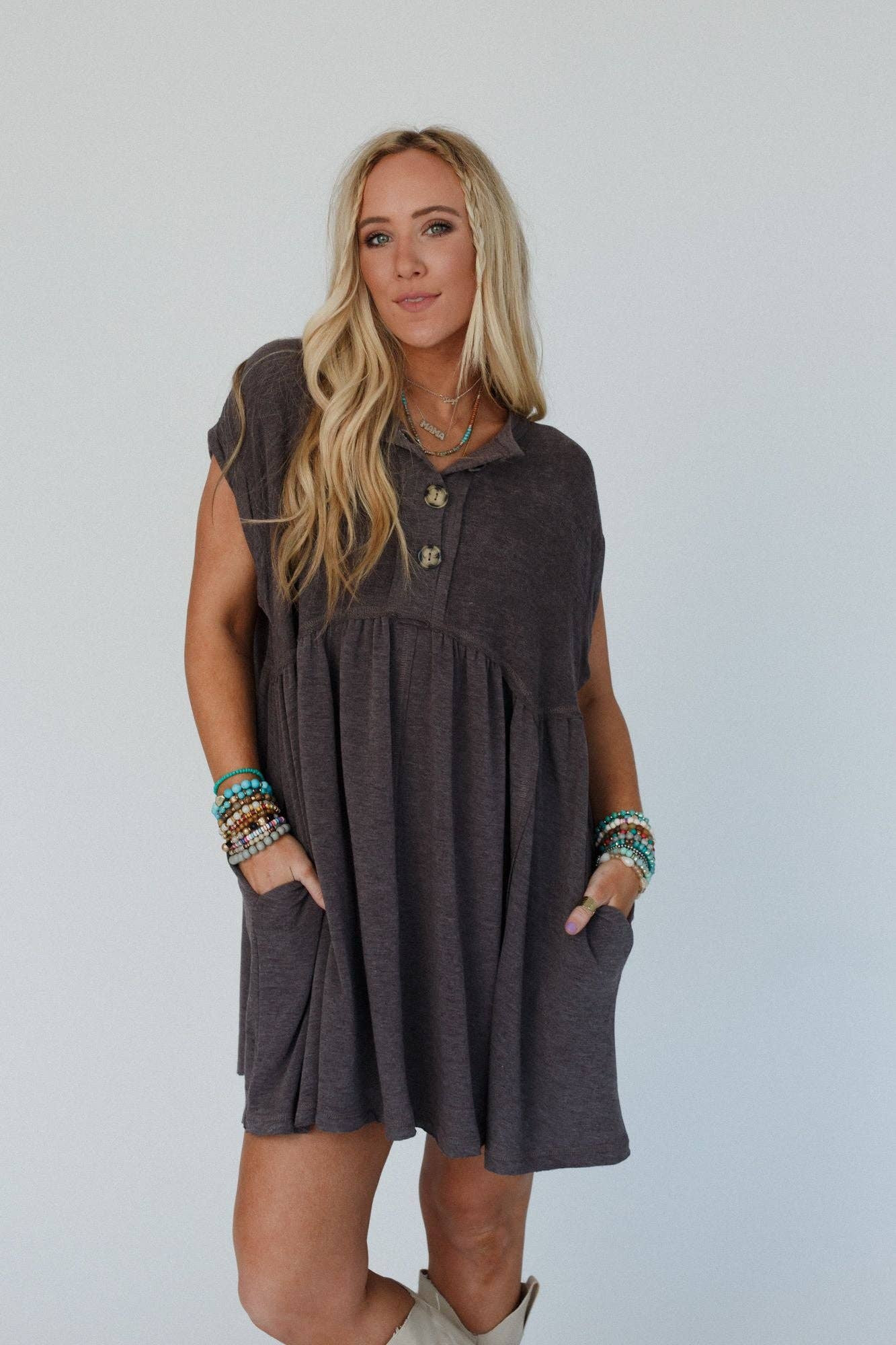 Sweet Nothings Baby Doll Dress - Charcoal