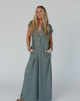 Davina Wide Leg Jumpsuit - Light Olive