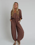 New Love Relaxed Drawstring Jumpsuit - Mocha