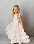 Kids Light Pink Ruffles Flutter Sleeve Rosette Spring Dress