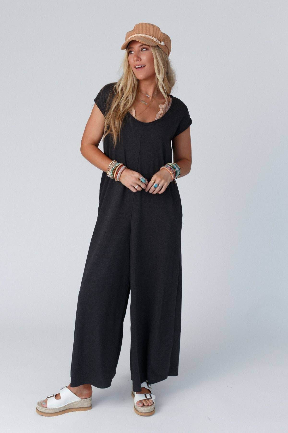 Daphne Scoop Neck Jumpsuit - Charcoal - Next Generation Boutique