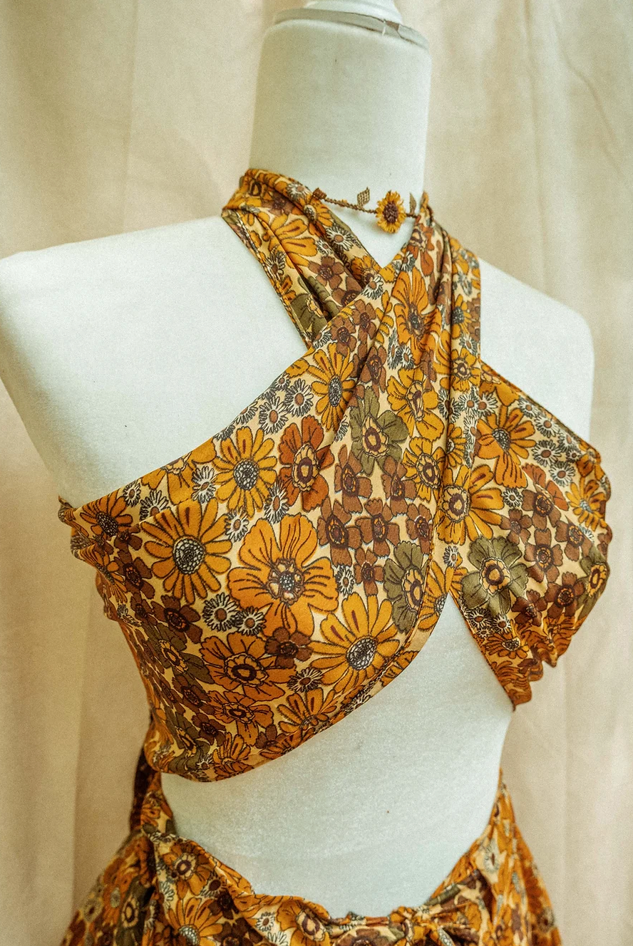 Hippie Boho Silk Bandeau Wrap Top, Multi Way Headband WRAP