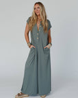 Davina Wide Leg Jumpsuit - Light Olive