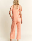 Mineral Washed Flower patched Bow spring jumpsuits