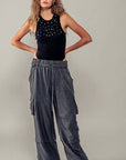 Wide Leg Utility Drawstring Fastener Cargo Pants