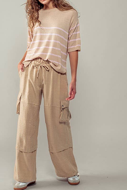 Wide Leg Utility Drawstring Fastener Cargo Pants