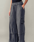 Wide Leg Utility Drawstring Fastener Cargo Pants