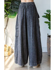 WASHED 3D POCKET SLOUCHY WIDE LEG PANTS