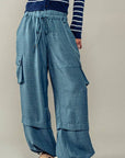 Wide Leg Utility Drawstring Fastener Cargo Pants