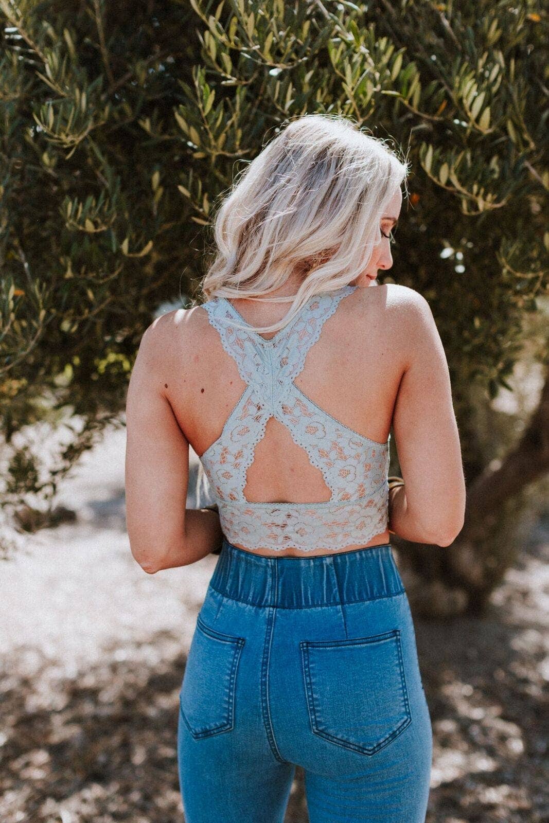 Peyton Lace Cross Back Bralette - Seafoam