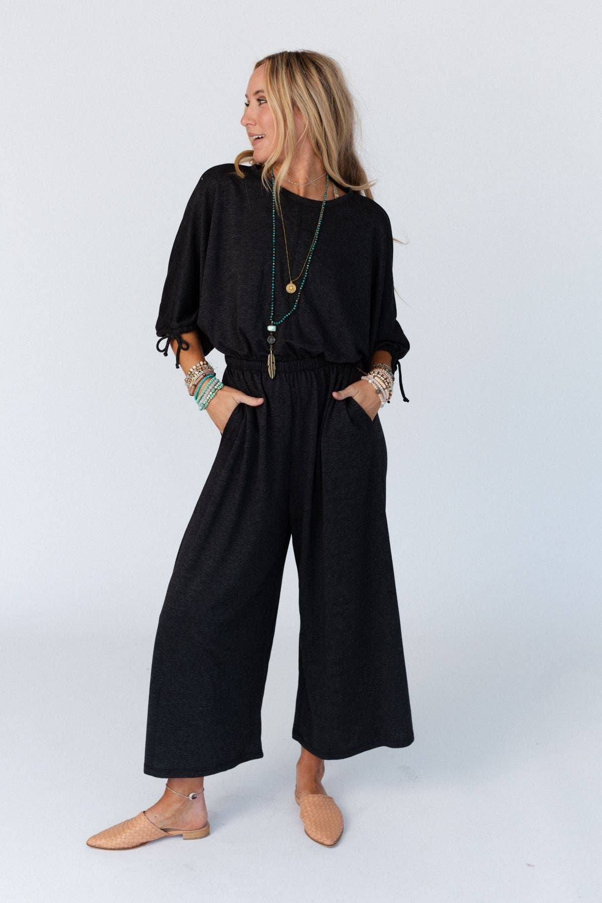 Carolina Comfy Wide Leg Jumpsuit - Charcoal