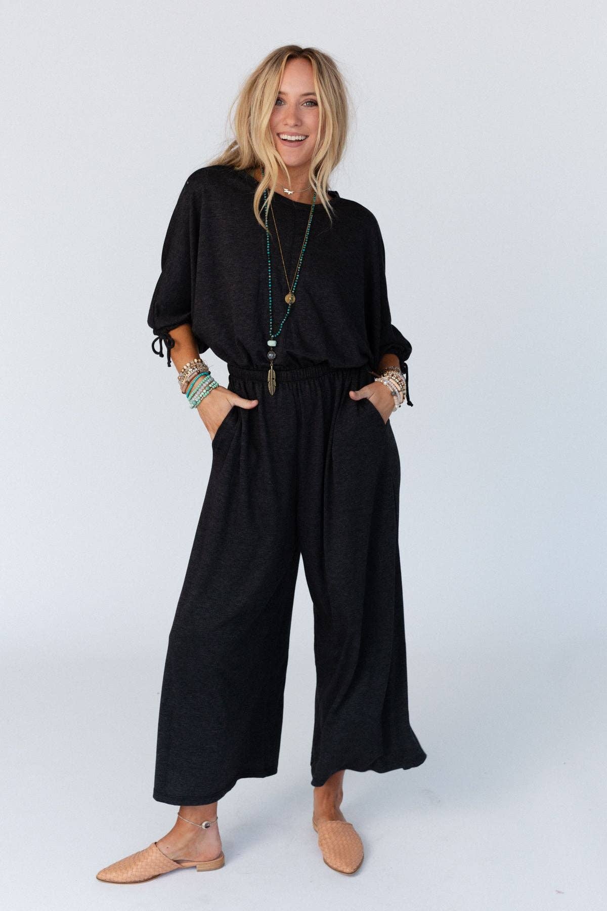 Carolina Comfy Wide Leg Jumpsuit - Charcoal