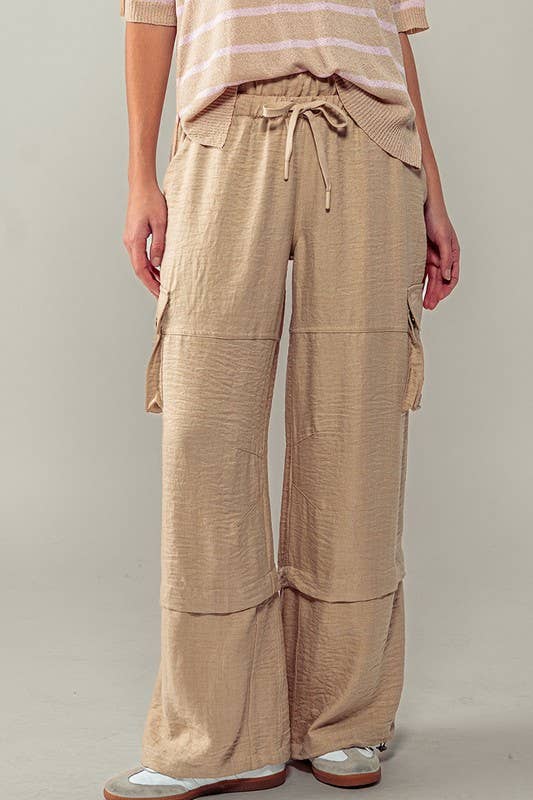 Wide Leg Utility Drawstring Fastener Cargo Pants