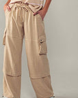 Wide Leg Utility Drawstring Fastener Cargo Pants