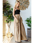 WASHED 3D POCKET SLOUCHY WIDE LEG PANTS